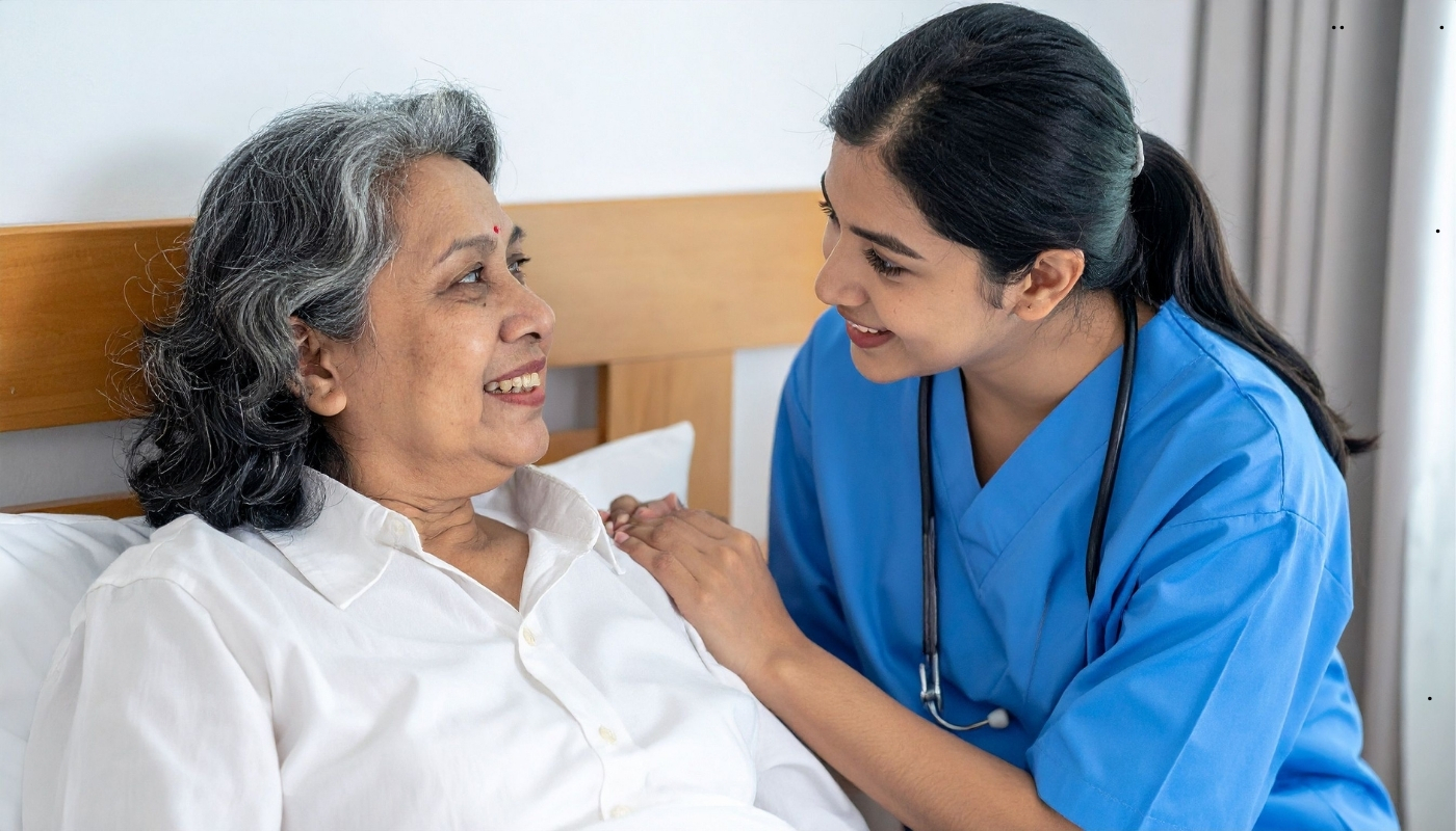 ممرضة تقدم رعاية منزلية لكبير سن