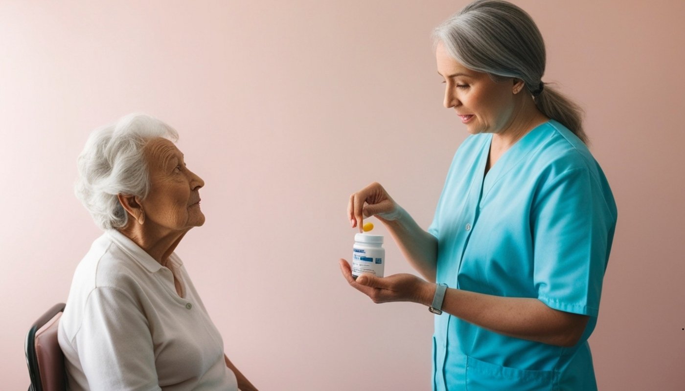 ممرضة متخصصة تقدم رعاية طبية متكاملة للمسنين مع تواصل إنساني في القاهرة.